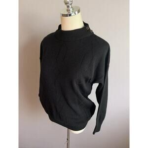 Vintage 1980s Berek 100% Wool Solid Black Sweater Turtle Neck Quiet Luxury Small